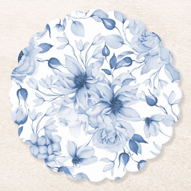 Elegant Blue Blommigt Bröllop Underlägg Papper (Framsida)