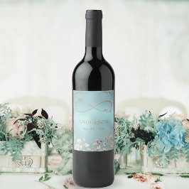 Elegant Blue Blommigt Bröllop Vin-etikett Vinflaska Etikett