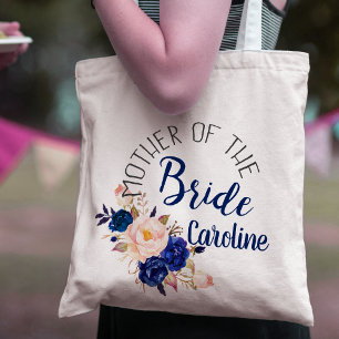 Elegant Blue Blommigt Budens mamma Tote Bag Tygkasse