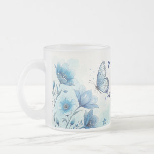 Elegant Blue Blommigt & Butterfly Anpassningsbar Frostad Glasmugg