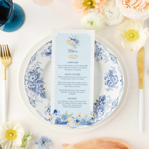 Elegant Blue Blommigt Champagne Party Meny