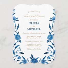 Elegant blue blommigt Chinoiserie Rehearsal Dinner Inbjudningar