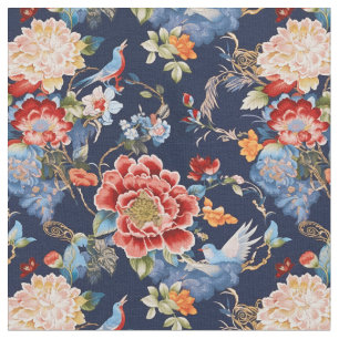 Elegant blue blommigt chinoiserie tyg