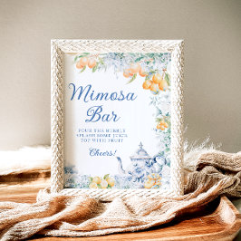 Elegant Blue Blommigt Citrus Theme Mimosa Pub Poster