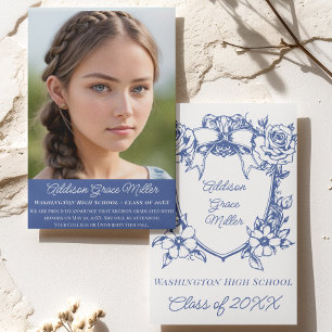 Elegant Blue Blommigt Coquette Studenten Photo Inbjudningar