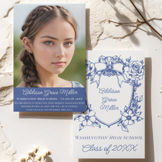 Elegant Blue Blommigt Coquette Studenten Photo Inbjudningar