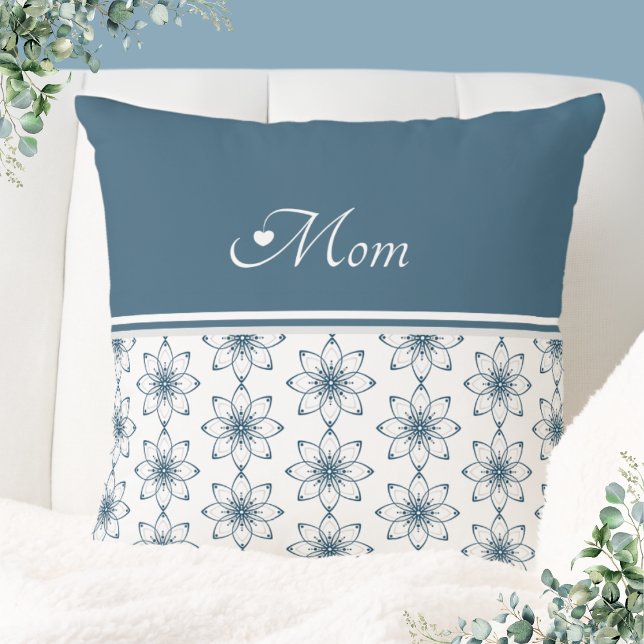 Elegant Blue Blommigt Design Dekorativ kudde (Elegant Blue Floral Design Throw Pillow)