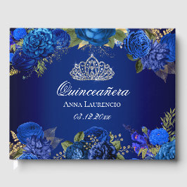 Elegant Blue Blommigt Diamond Tiara Quinceanera Gästböcker