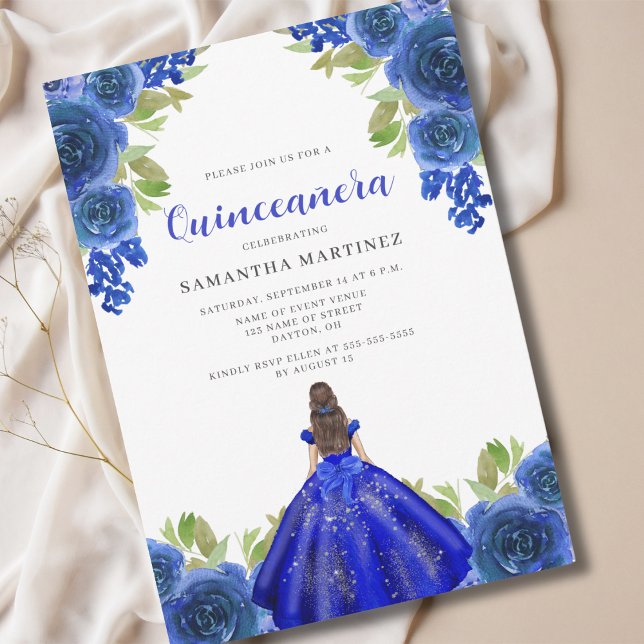 Elegant Blue Blommigt Dress Quinceañera-inbjudan Inbjudningar (Skapare uppladdad)