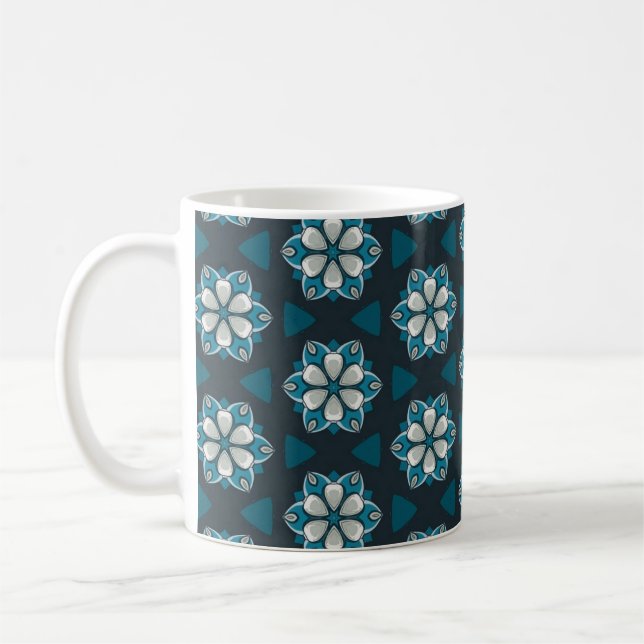 "Elegant Blue Blommigt Geometric Mönster Kaffemugg (Vänster)