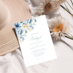 Elegant Blue Blommigt Geometric Ram Bloom Bröllop Inbjudningar