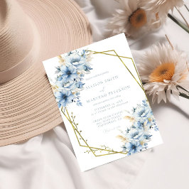 Elegant Blue Blommigt Geometric Ram Bloom Bröllop Inbjudningar