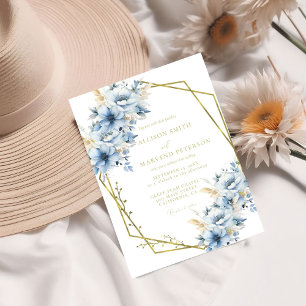Elegant Blue Blommigt Geometric Ram Bloom Bröllop Inbjudningar