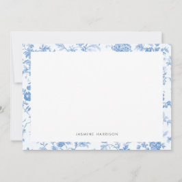 Elegant Blue Blommigt Gräns Fransk Toile de Jouy Anteckningskort