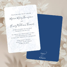 Elegant Blue Blommigt Greenery Calligraphy-skript Inbjudningar