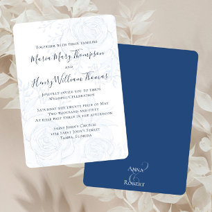 Elegant Blue Blommigt Greenery Calligraphy-skript Inbjudningar