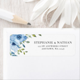 Elegant Blue Blommigt Greenery Returadress Returadress Etikett