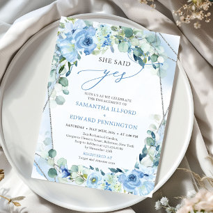 Elegant Blue Blommigt grönt silver sa ja Inbjudningar
