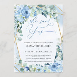 Elegant Blue Blommigt Guld Geometric sa ja Inbjudningar