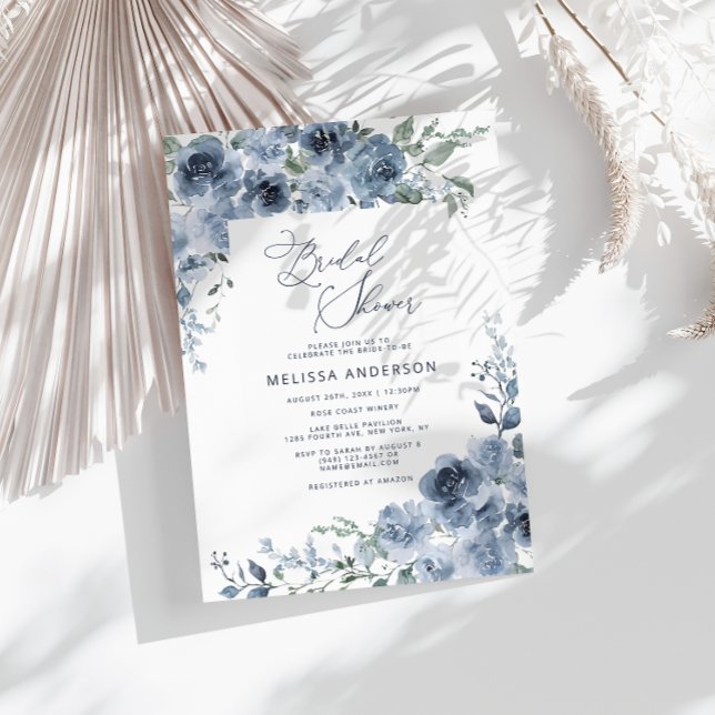 Elegant Blue Blommigt Inbjudningskort för möhippan (Skapare uppladdad)