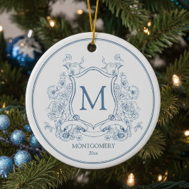 Elegant Blue Blommigt jul Ornament