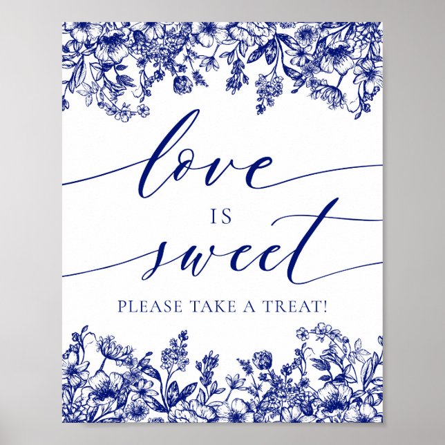 Elegant Blue Blommigt Kärlek är Sweet Treat Favor  Poster (Framsidan)