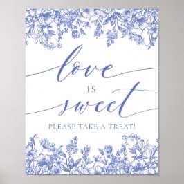 Elegant Blue Blommigt Kärlek är Sweet Treat Favor Poster