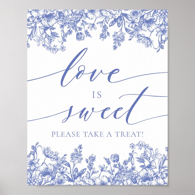 Elegant Blue Blommigt Kärlek är Sweet Treat Favor  Poster (Framsidan)