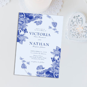 Elegant Blue Blommigt Lotus Chinoiserie Bröllop Magnetisk Inbjudningskort