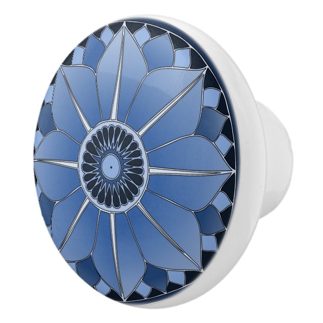 Elegant Blue Blommigt Lotus Mandala Knopp (Höger)