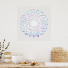 Elegant Blue Blommigt Lotus Mandala Poster
