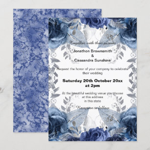 ELEGANT BLUE BLOMMIGT MARBLE GLITTER BRÖLLOP INBJUDNINGAR