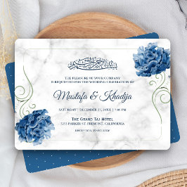 Elegant Blue Blommigt Marble Islamic Bröllop Inbjudningar