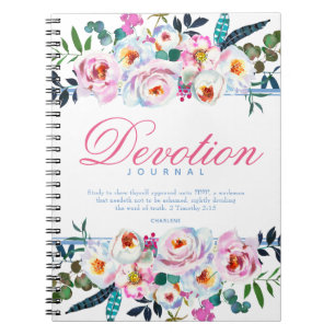 Elegant Blue Blommigt med namnet Devotion Journal Anteckningsbok