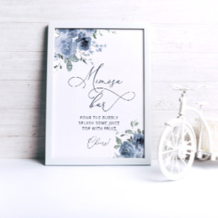 Elegant blue Blommigt Mimosa Pub Poster