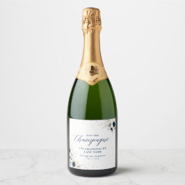 Elegant Blue Blommigt Möhippa Sparkling Vin Etiket
