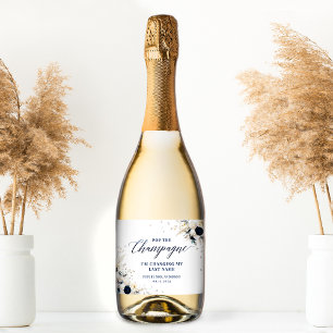 Elegant Blue Blommigt Möhippa Sparkling Vin Etiket