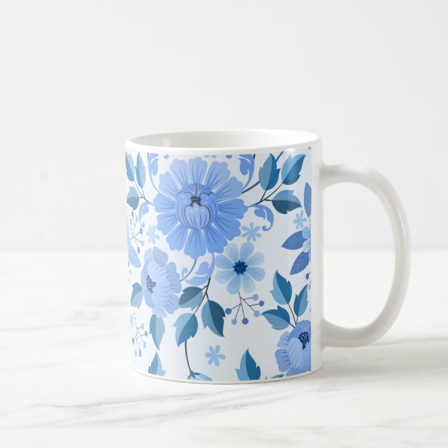 Elegant Blue Blommigt Mugg (Höger)