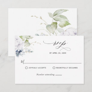 Elegant Blue Blommigt och Grey Bröllop OSA Kort