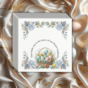 Elegant Blue Blommigt Påskägg Basket Baby Shower f Pappersservett