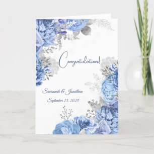 Elegant Blue Blommigt Personlig Bröllop Kort