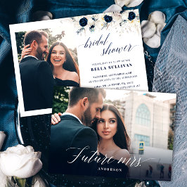 Elegant Blue Blommigt Photo Möhippa Inbjudningar