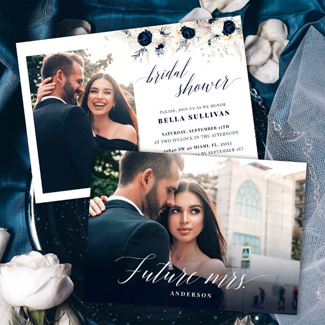 Elegant Blue Blommigt Photo Möhippa Inbjudningar (Skapare uppladdad)