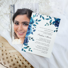Elegant Blue Blommigt Photo Quinceañera Inbjudningar