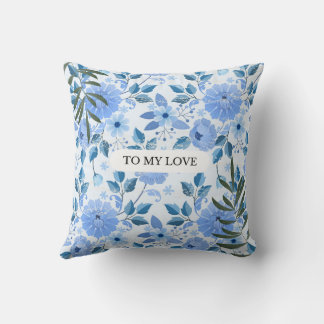 "Elegant Blue Blommigt Pillow - Romantic Home Deco Kudde