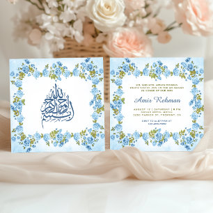 Elegant Blue Blommigt Pojke Aqiqah Inbjudningar