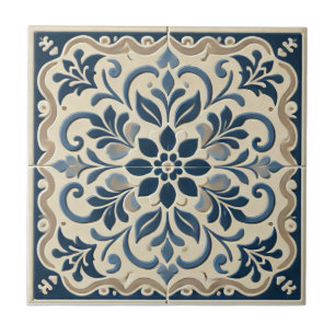Elegant Blue Blommigt - Portugisiska Azuljo Design Kakelplatta