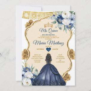 Elegant Blue Blommigt Princess Quinceañera Inbjudningar