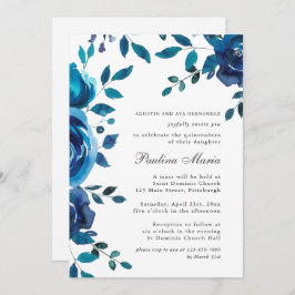 Elegant Blue Blommigt Quinceañera Inbjudningar