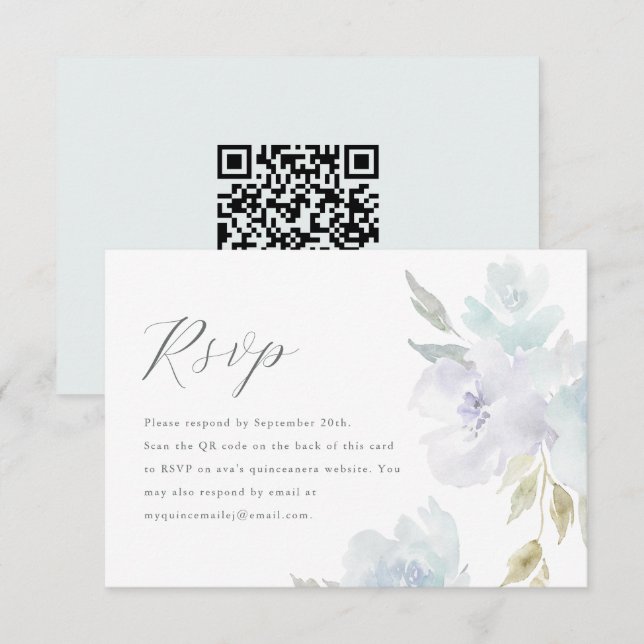 Elegant Blue Blommigt Quinceanera QR-kodens OSA (Fram/baksida)